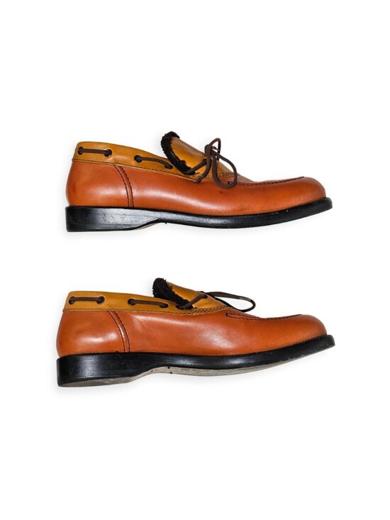 Bottega Veneta Men\'s 44 US 11 Leather Slip On Loafers Shearling Trim Tan Brown main image 4